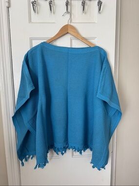 J. McLaughlin BlueTurquoise Open-Weave Fringe Asha Poncho
